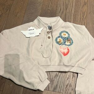 NWT BOYS LIE Cropped Sweatshirt Small/Medium Cream/Beige